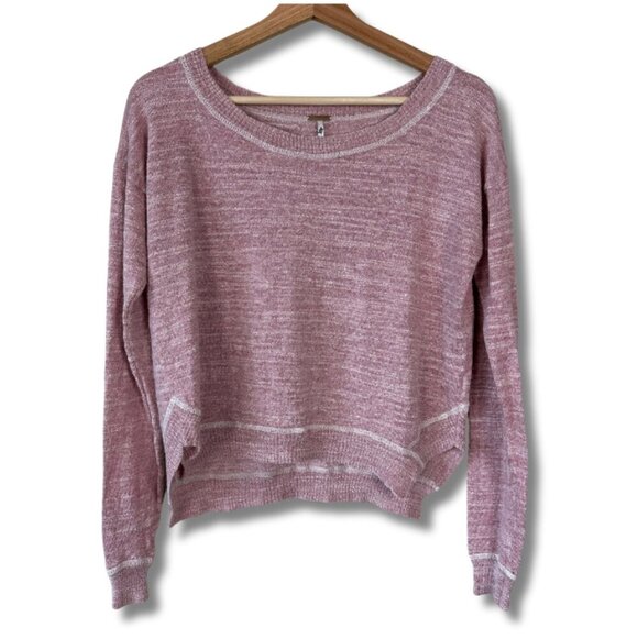 Free People FP Beach Knit Sweater Pullover Cropped Pink Women's Medium - Picture 1 of 5